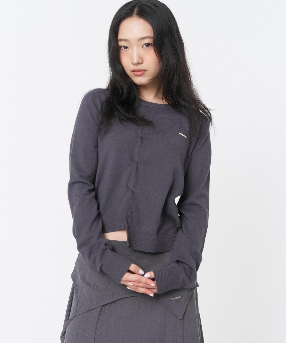Origami pleats knit top CHARCOAL