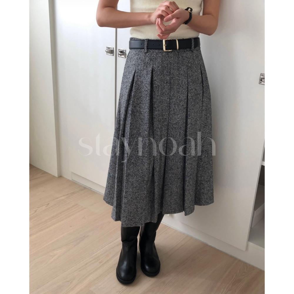 founders 파운더스 구겐 스커트 울 트윌 A라인 롱 주름 sk (2c)