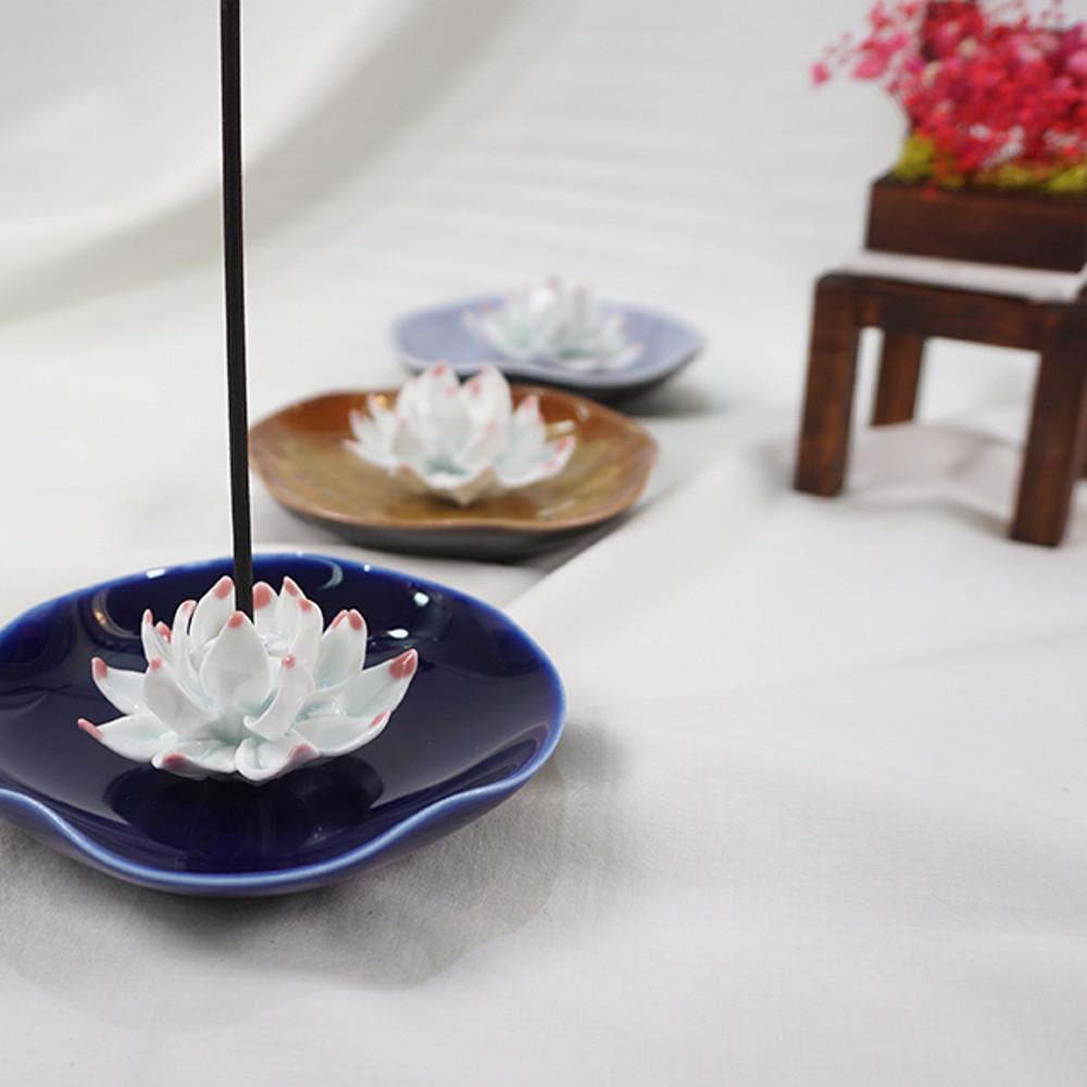 [미스상품] 연잎속에 활짝핀 연꽃 향꽂이 인센스홀더 트레이