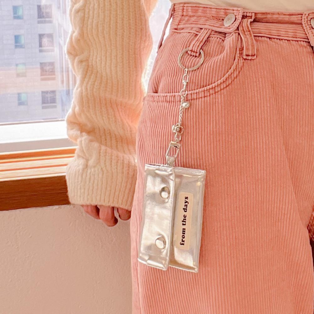 [자체제작] 실버 미니 카드지갑 /키링 동전 지갑 교통카드 파우치 인조가죽 : 프롬더데이즈