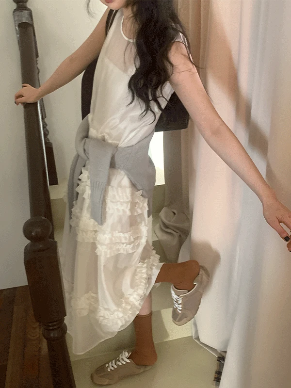 [고퀄인기💚/소장가치!] 샤이로 레이어드 쉬폰 프릴 나시 롱 원피스