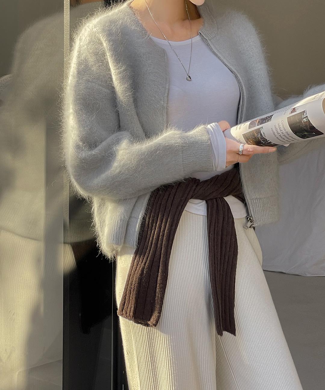 러브썸원 [❄️앙고라37%/퀄리티보장/겨울니트] 버이니 앙고라 울 브러쉬 모헤어 퍼 니트 투웨이 집업 가디건