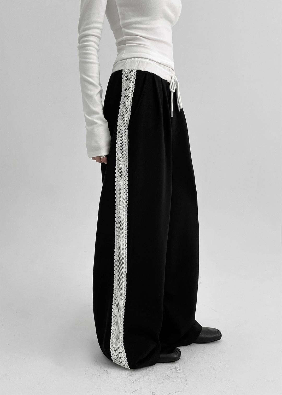 런플리 레이스 와이드 밴딩팬츠