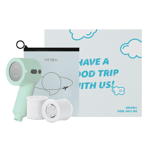 바른생활수 여행용 미니 샤워기 + 바른 필터 고급형 2p 세트, 민트 그린(샤워기), 1세트 - 욕실/화장실용품 | 쿠팡