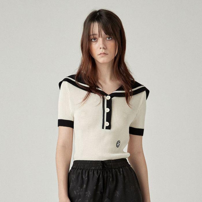 SAILOR COLLAR KNIT TOP - IVORY