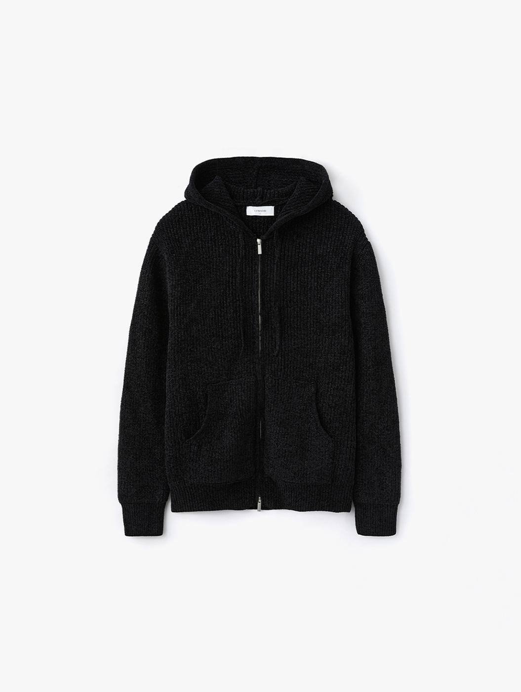 빅 페이스 후드 집업 니트 - 블랙