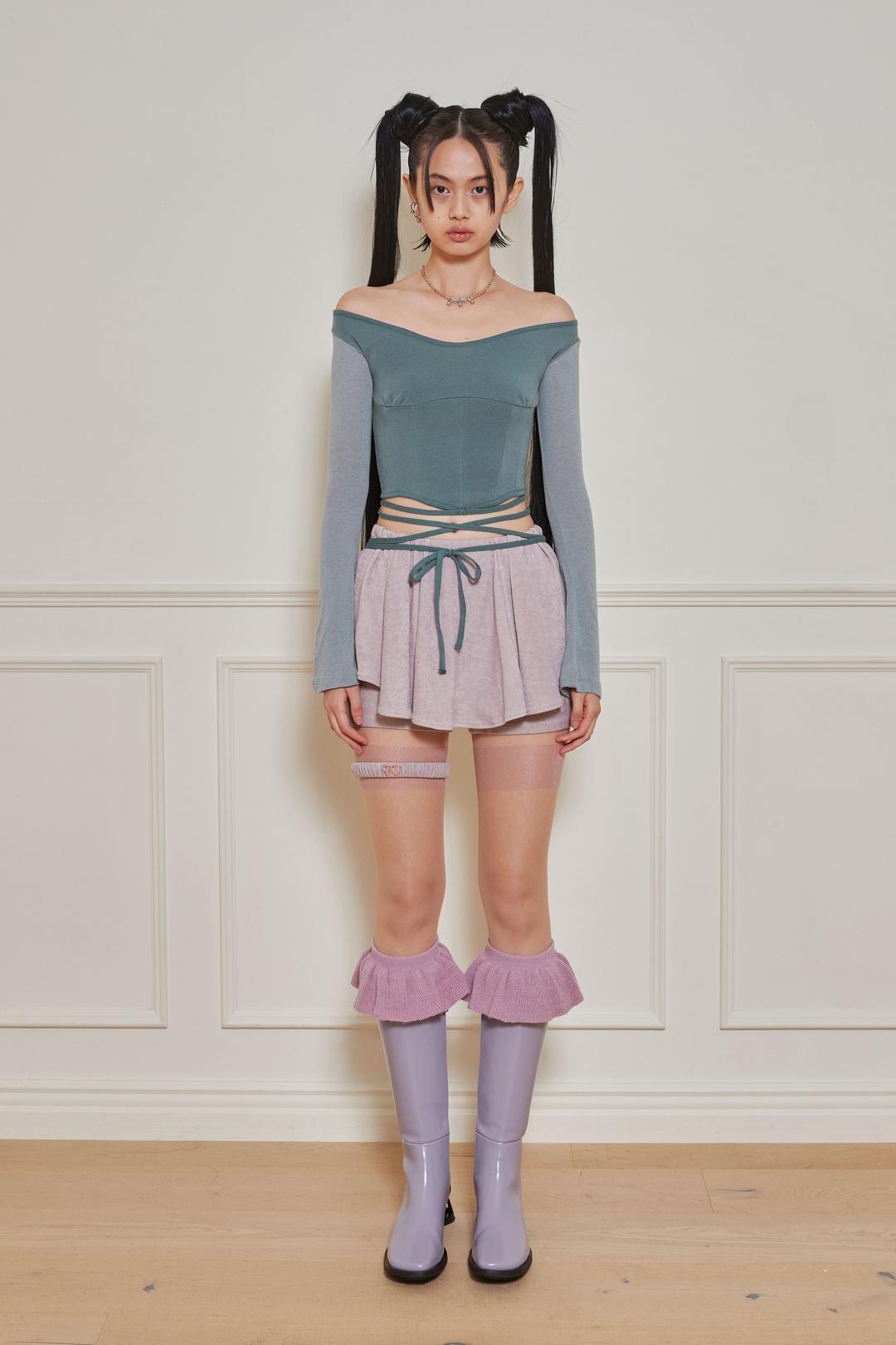 (22일 발송) Pull on Skort with Garter Band (Mauve Lavender)
