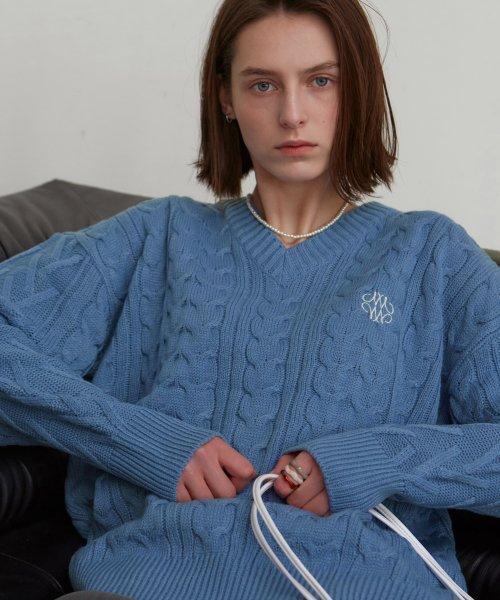 OVERSIZED V NECK KNIT_BLUE