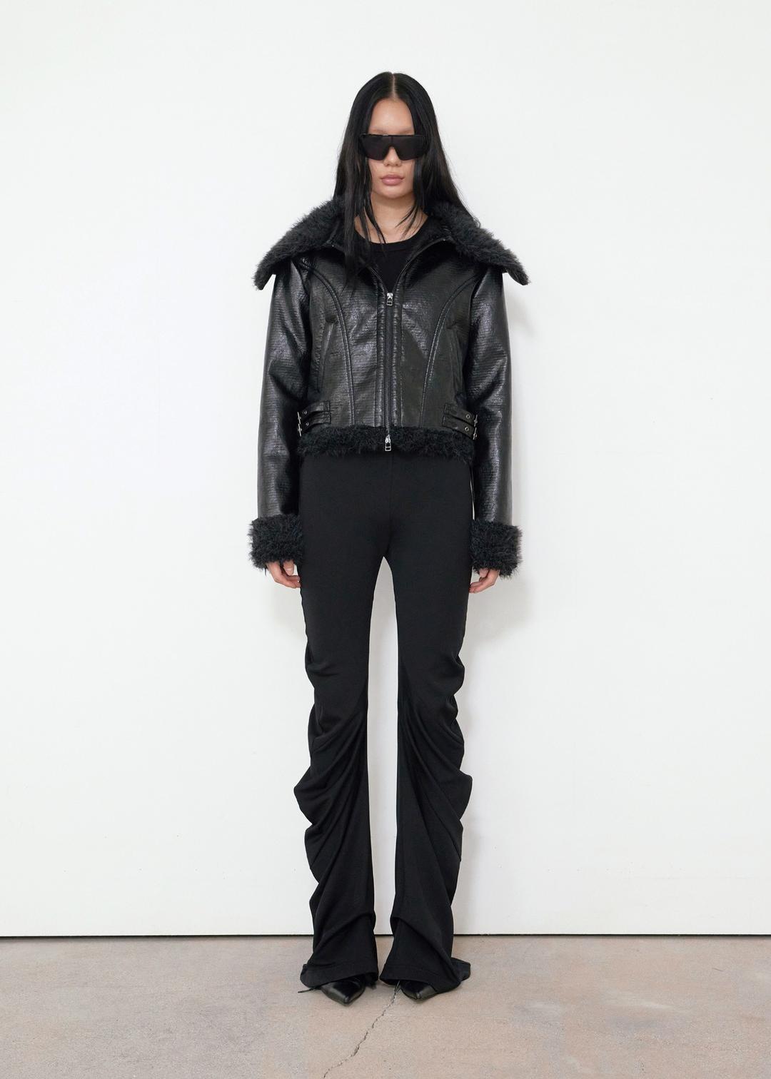 OVER COLLAR SHEARING JACKET, BLACK