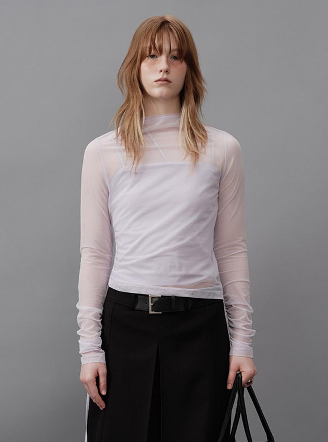 Side Shirring T-Shirt in Lavender VW4SE020-50