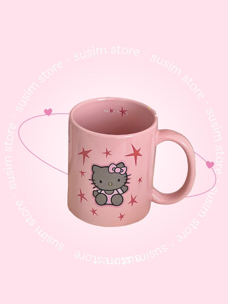 수심 Kitty Pink Star Mug 헬로 키티 핑크 스타 머그 귀여운 컵 별 키치