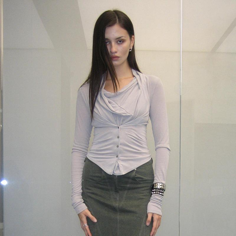 [3차 리오더]DRAPED SNAP TOP (LIGHT GREY)
