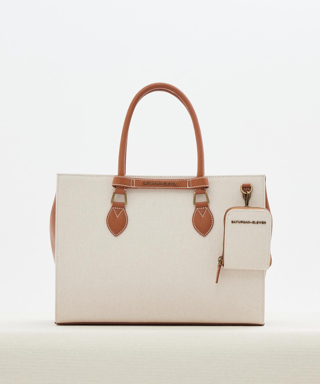 NO.46 TWO-TONE CANVAS BRIDGE TOTE M BROWN IVORY