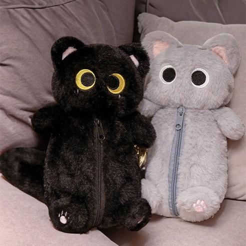 구쯔야 귀여운 고양이 봉제 인형 파우치 필통, 검은고양이, 1개 - 중고등/대학생 | 쿠팡