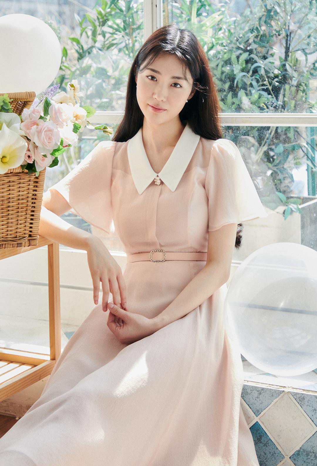 배색 칼라 오간자 원피스 (CORAL)