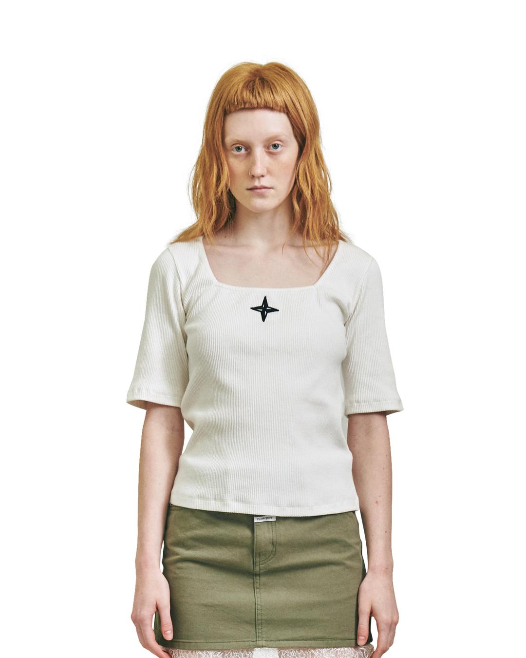 [PLZPROJECT]SQUARE NECK T-SHIRT, THROW-KNIFE IVORY