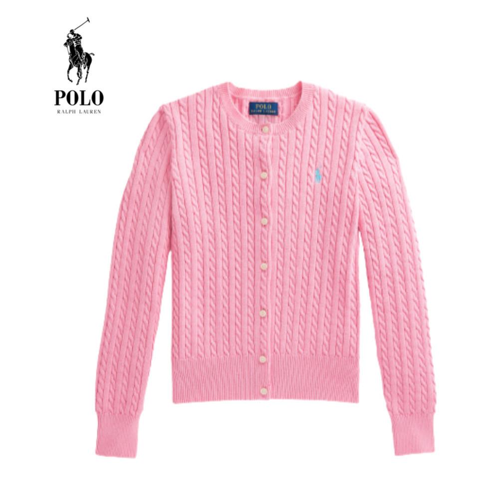 폴로 걸즈 미니 케이블 꽈배기 코튼 가디건 하버 핑크