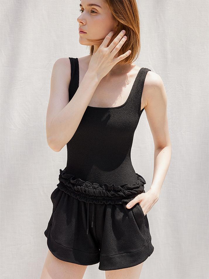 Square-neck swimsuit & pants set_black