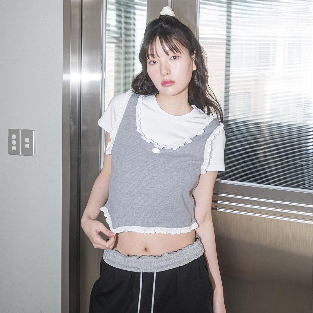 LAYERED LACE SLEEVELESS(GREY)