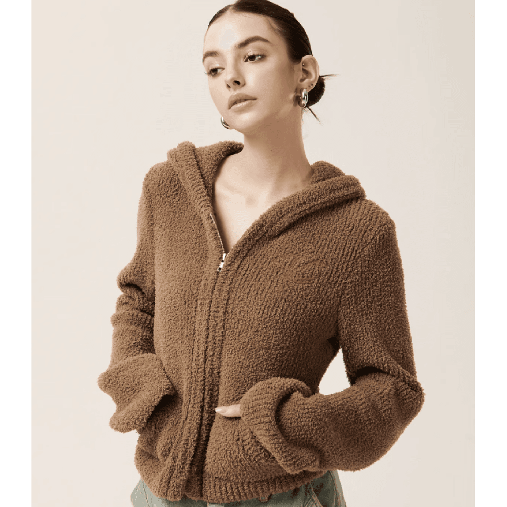 GINGER 플러피 후드 집업 니트 스웨터 여성 가디건 2컬러