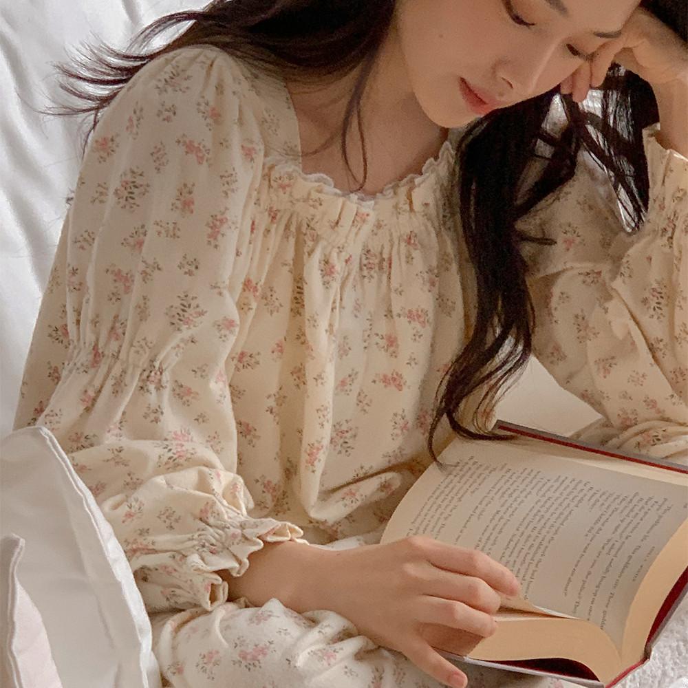 리튼 플라워 파자마 여성 잠옷 원피스잠옷 임산부 홈웨어 겨울파자마 꽃무늬 긴팔파자마