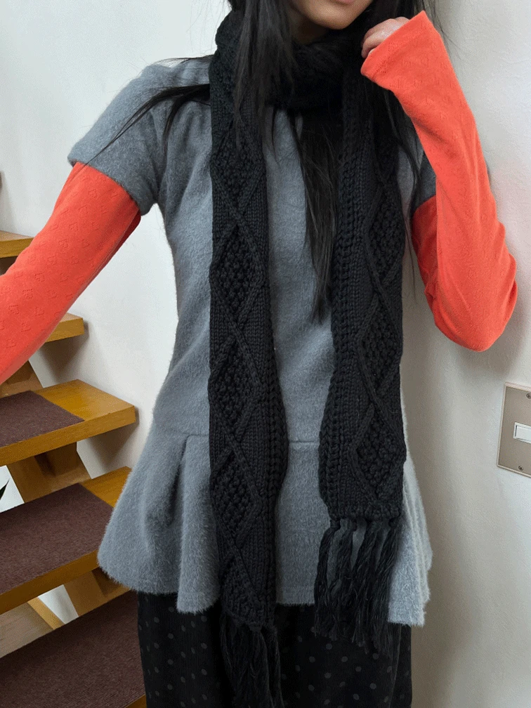 리프 knit fringe muffler