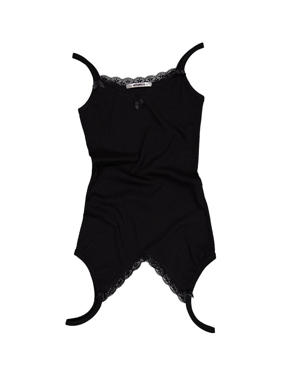 LACE UP DOWN SLEEVELESS / BLACK