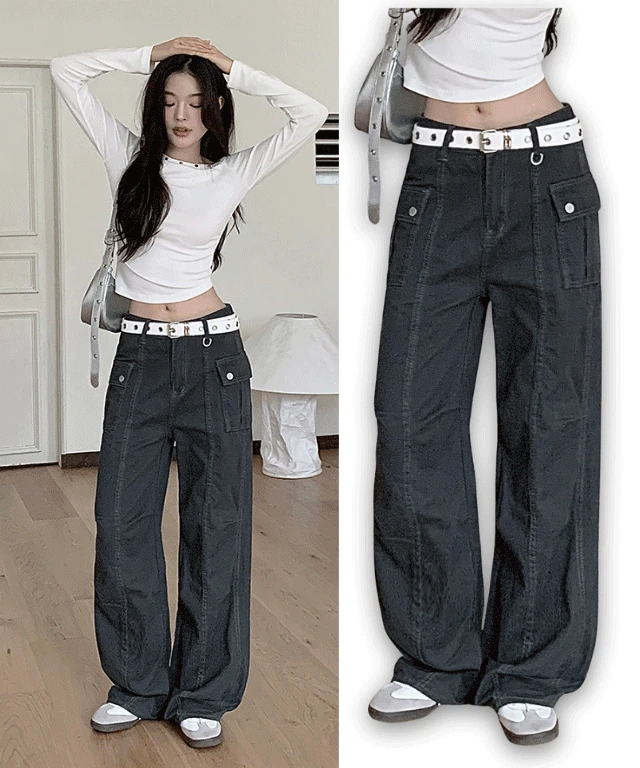 [가을신상💗] 터보 스티치 코튼 면 가을 봄 카고 와이드 롱팬츠 / 데일리룩 캠퍼스룩 개강룩 클래식블랑