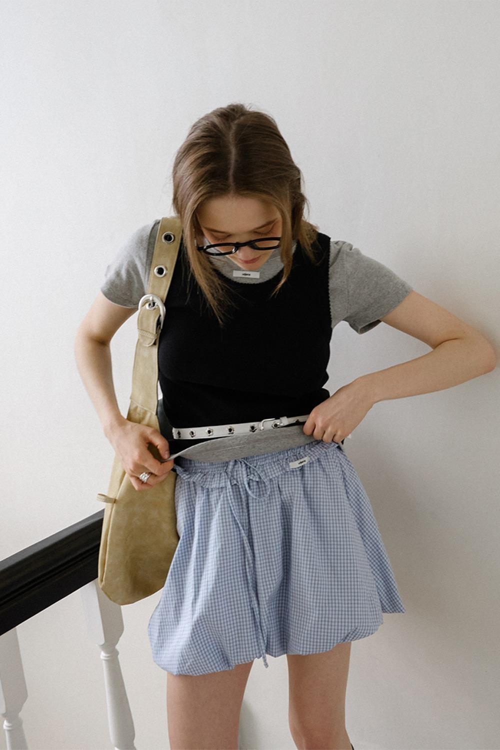 CHECK FRILL BALLON SKIRT_BLUE