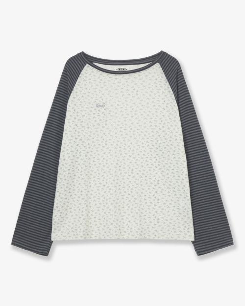 COZY FLOWER RAGLAN LONG SLEEVE [CHARCOAL]