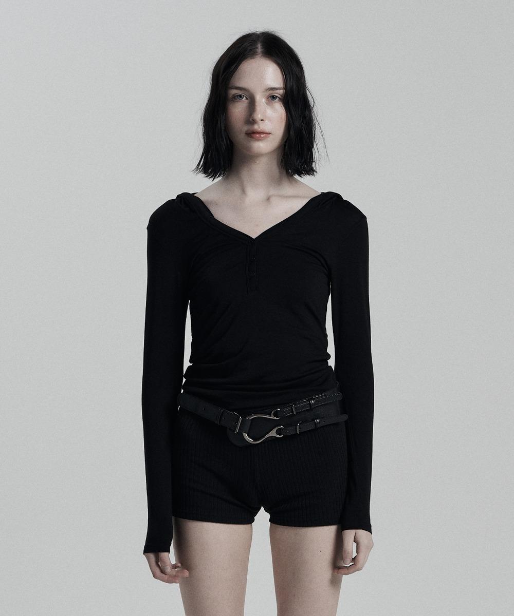 BUTTON HOODIE LONG SLEEVE BLACK