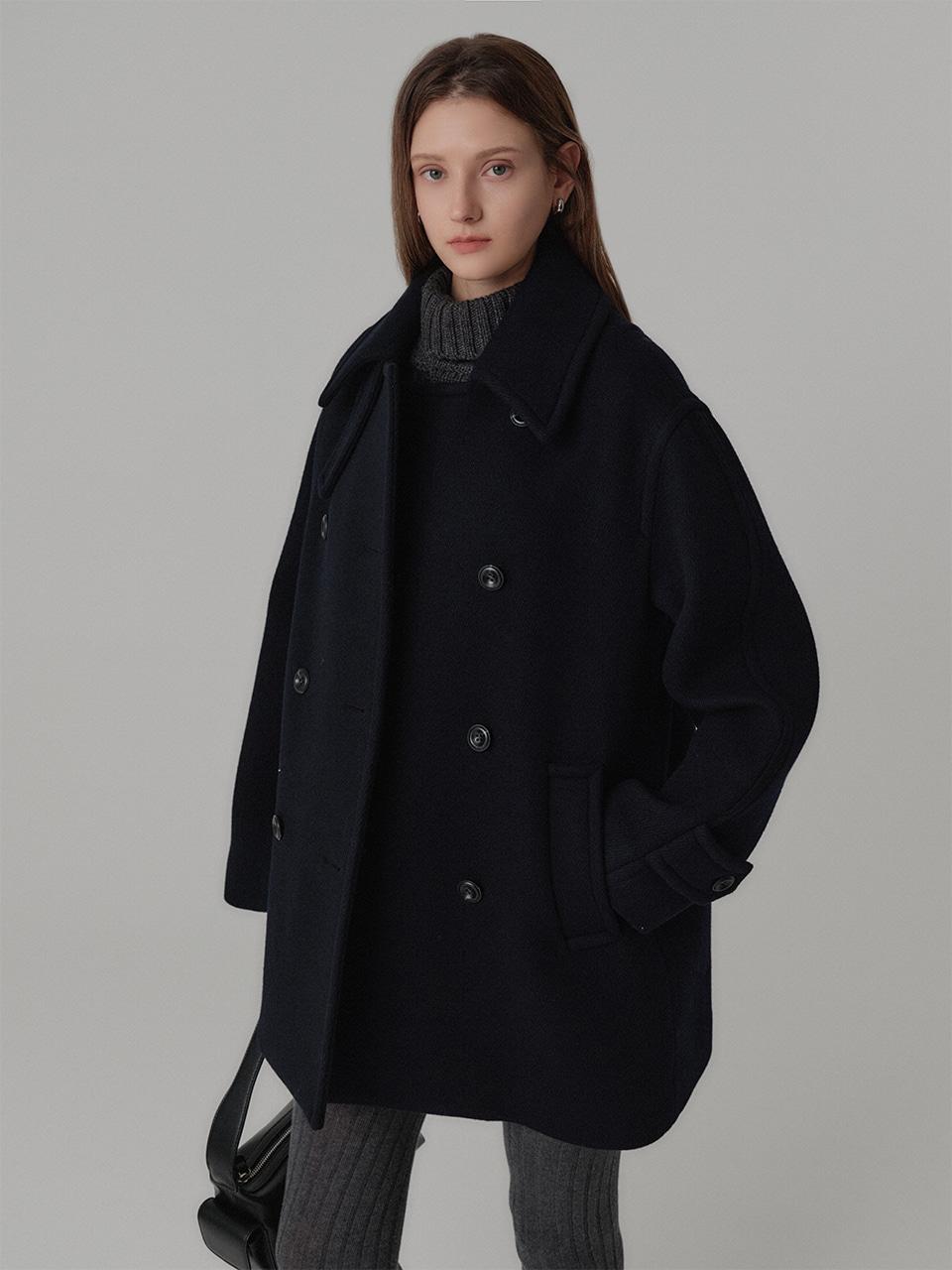 셀리나 울 하프 코트_다크 네이비