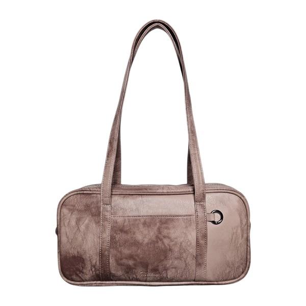 Blended Leather Rectangle Chain Shoulder Bag [Pink beige]