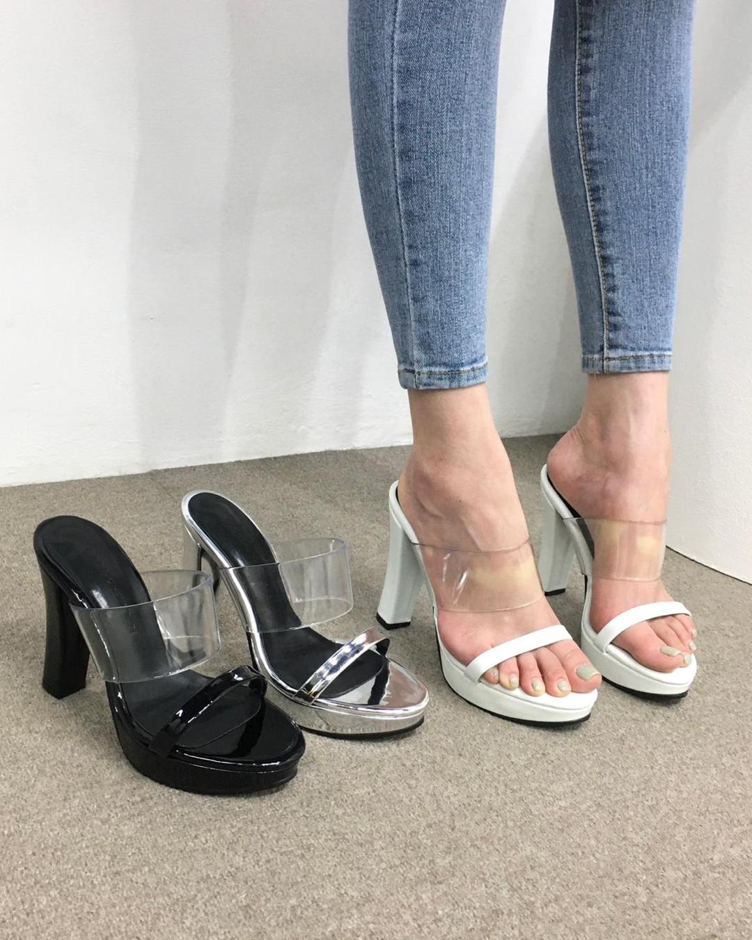 [당일배송/국산수제] 가보시 투명 PVC 통굽 쿠션 슬리퍼 샌들힐 10.5cm