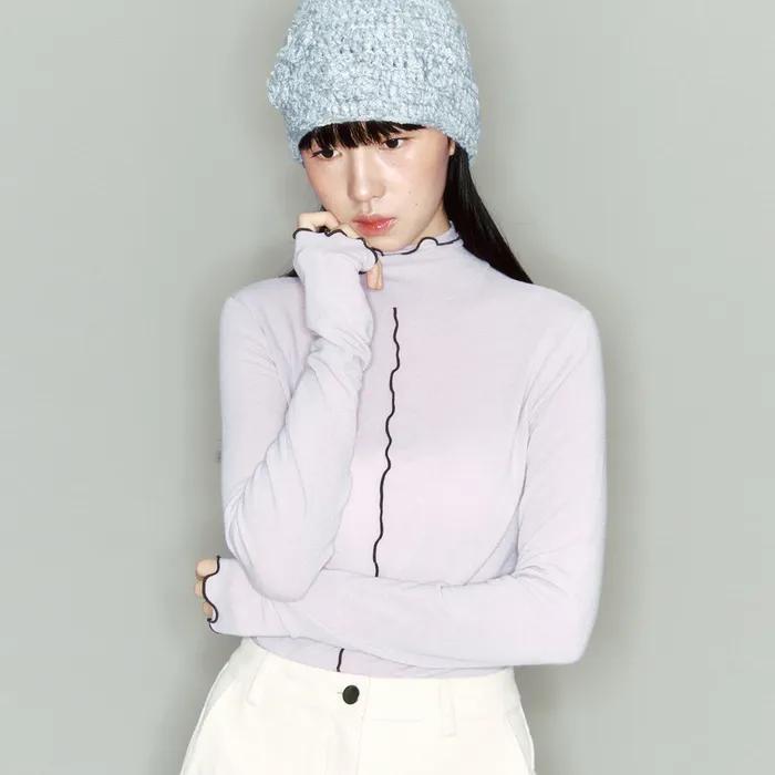 Color Block Interlock Turtleneck_light purple