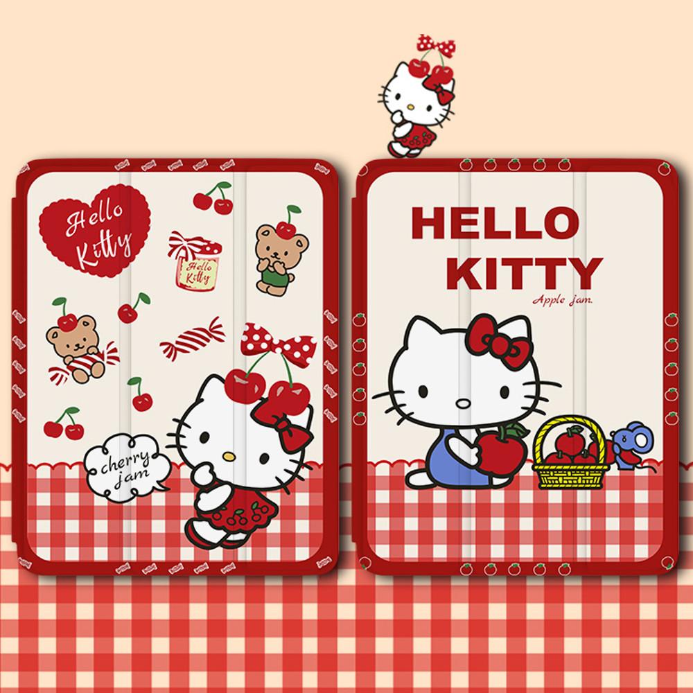 헬로키티 레드체크 아이패드 케이스 투명 실리콘 프로 세대 캐릭터 빈티지