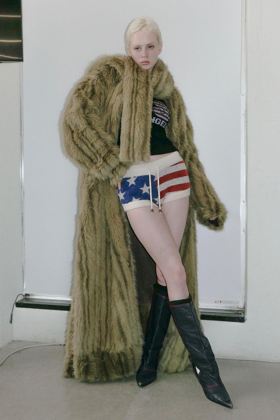 Reversible Faux Mouton Coat Olive