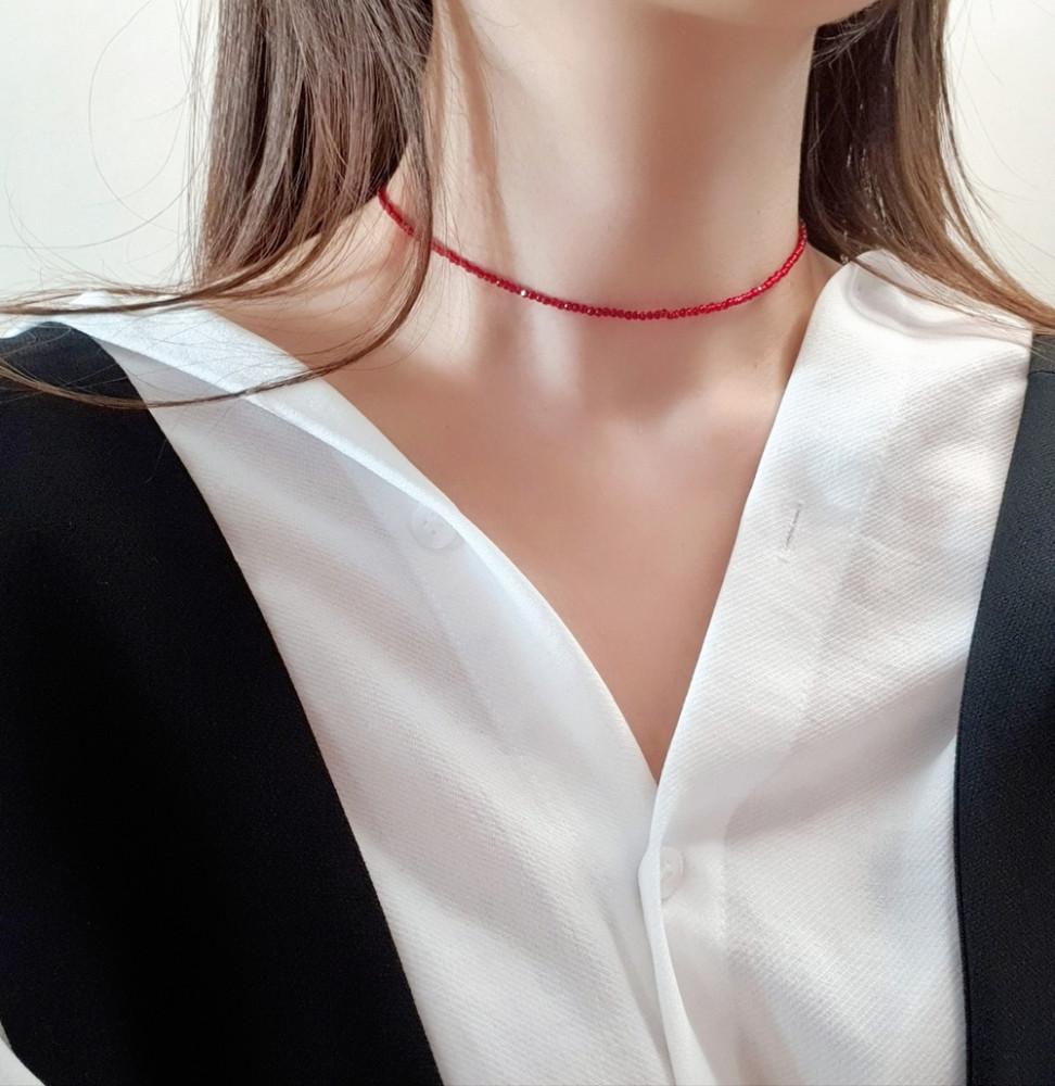레드스피넬 초커 목걸이 2mm 손담비 목걸이 포인트 비즈 목걸이