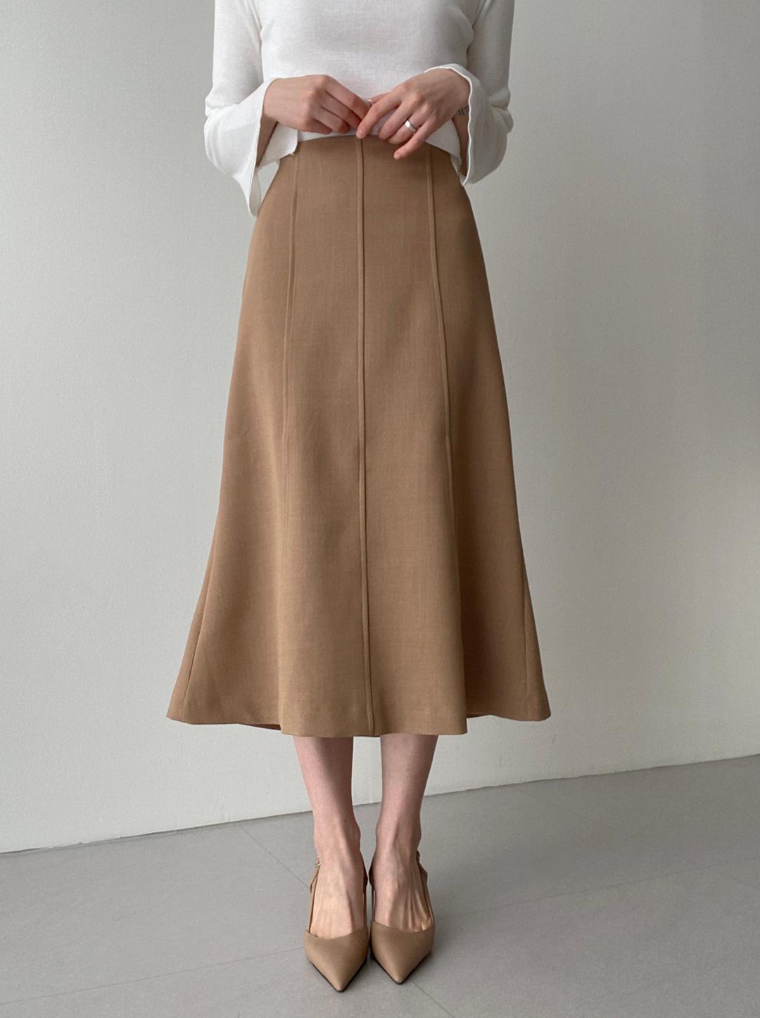 하이웨스트 세미 머메이드 롱 봄 스커트