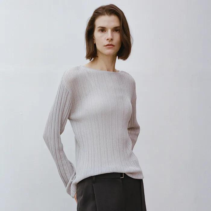 [5th] Pleats Long Sleeve Knit - Light Gray