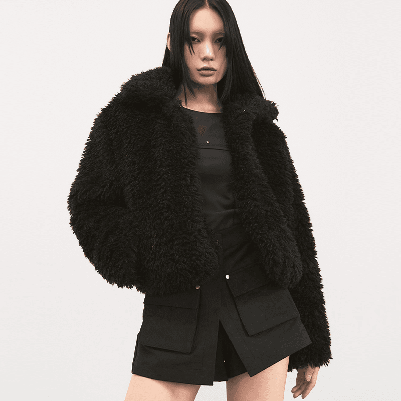 [SIS A] CURLY FUR JACKET / BLACK