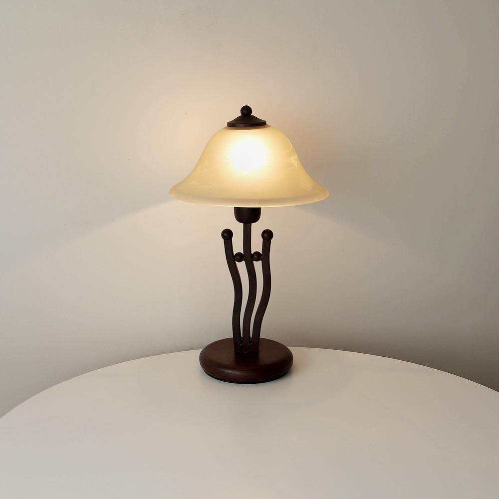 1980s Honsel Art Deco Glass & Metal Table Lamp
