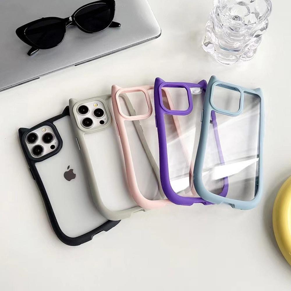 모이몰 아이폰 15 14 13 12 프로 맥스 pro max 고양이귀 슬림 투명 실리콘 범퍼 귀여운 고양이 모양 케이스