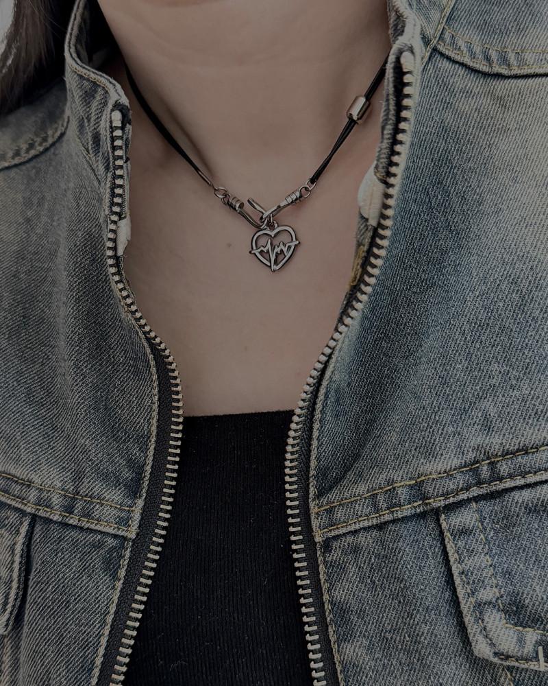 심장박동 하트 레더 투 스트랩 목걸이 (6size)