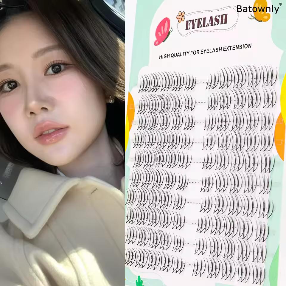 속눈썹 클러스터 100pcs 손 가죽 U 자형 여성 그룹 거짓 속눈썹 6-11mm 부드럽고 편안한 만화 눈 요정 거짓 속눈썹