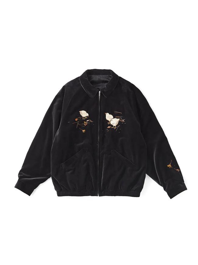 올드조_ STUNNING VELVET SOUVENIR JACKET (Niwatori to Hiyoko) [ONYX]