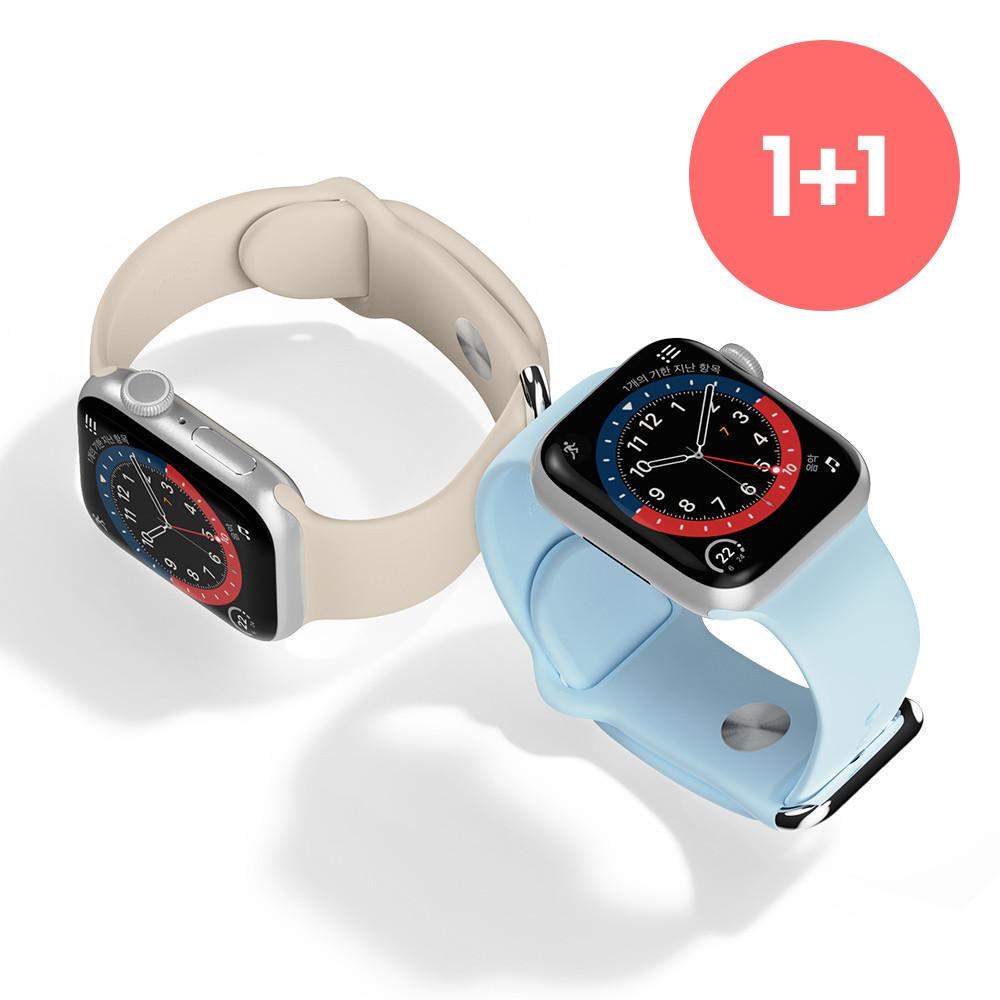 [1+1]컬러 온 밴드 애플워치 9 8 7 SE2 6 3 호환 스포츠 실리콘 스트랩 44/40mm : iFace