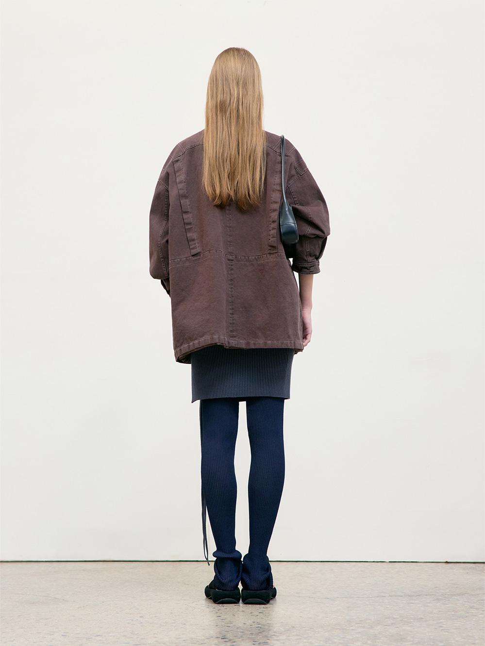 PIGMENT WASHED STITCH HALF JACKET_BROWN