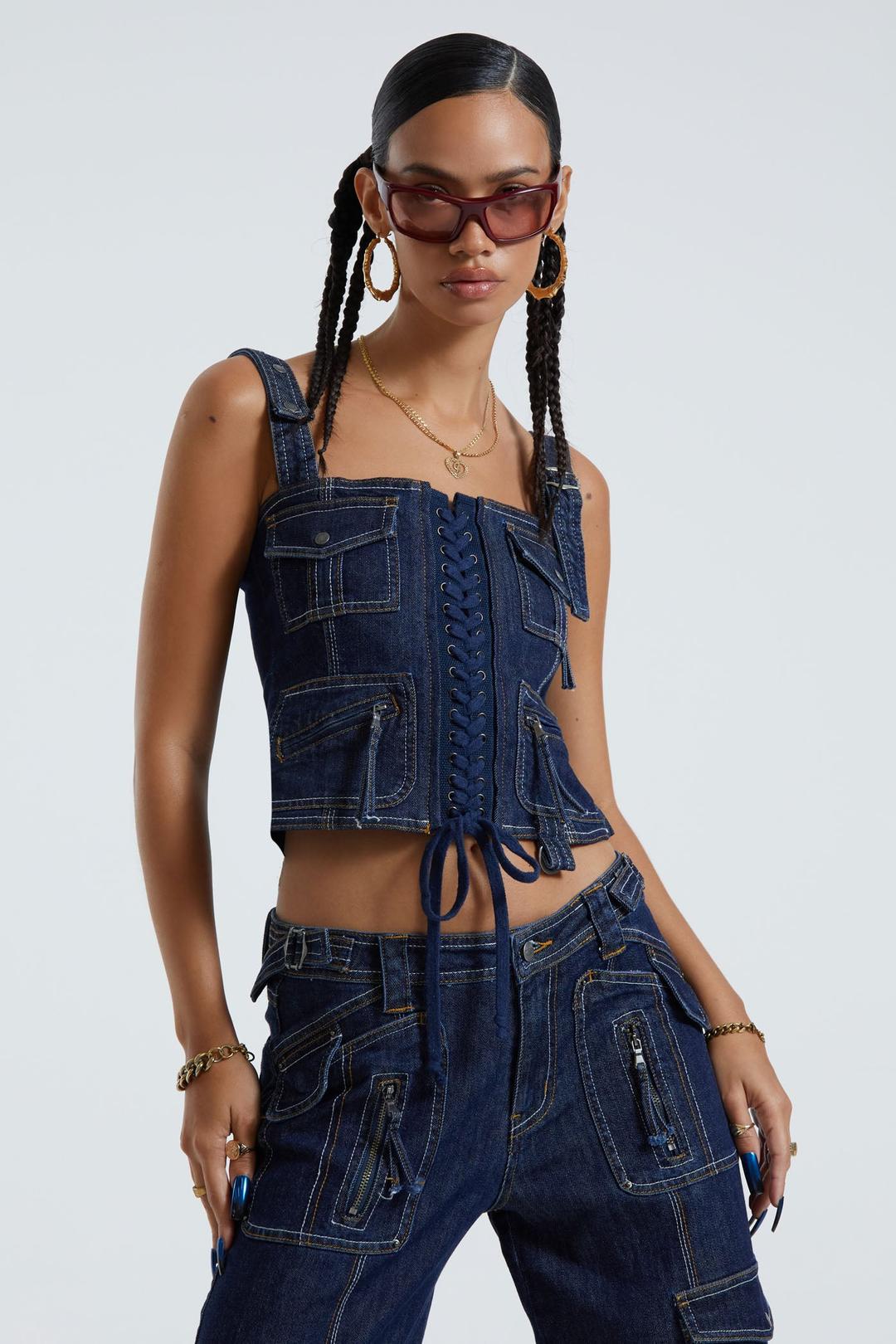 Hudson Indigo Denim Wash Corset - UK 4 / Blue