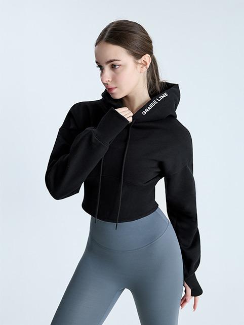 슬림 코르셋 크롭 후디